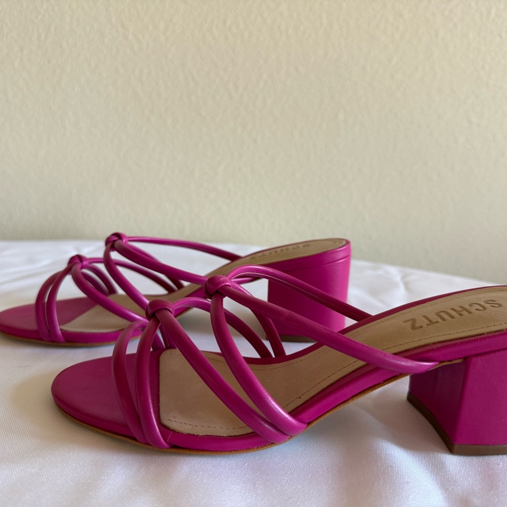 SCHUTZ Fuchsia Strappy Block Heel Sandals